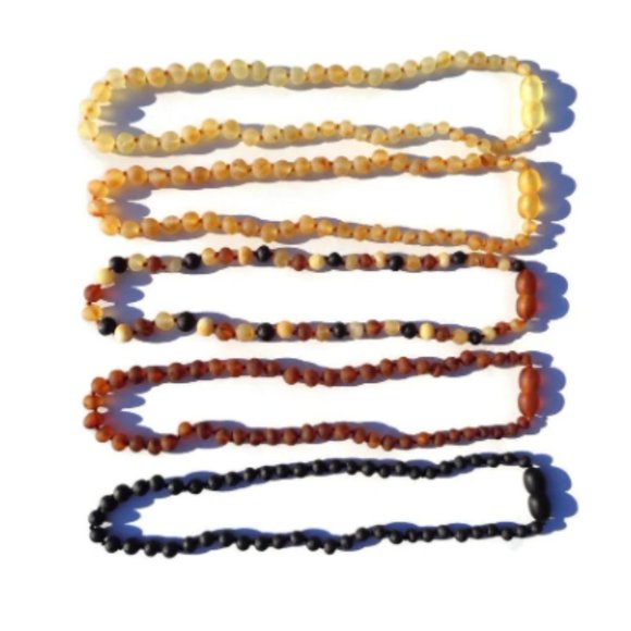 Cognac Baltic Amber Necklace 13", 100% Natural Genuine Amber Safety Knotted New - Picture 2 of 3